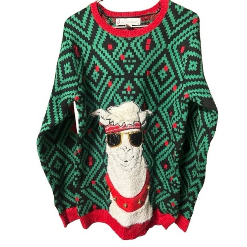 Jolly Sweaters Funny Cool Workout Sunglass Wearing Llama Ugly Sweater - MEDIUM